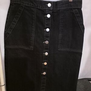 Black Button-Front Denim Skirt